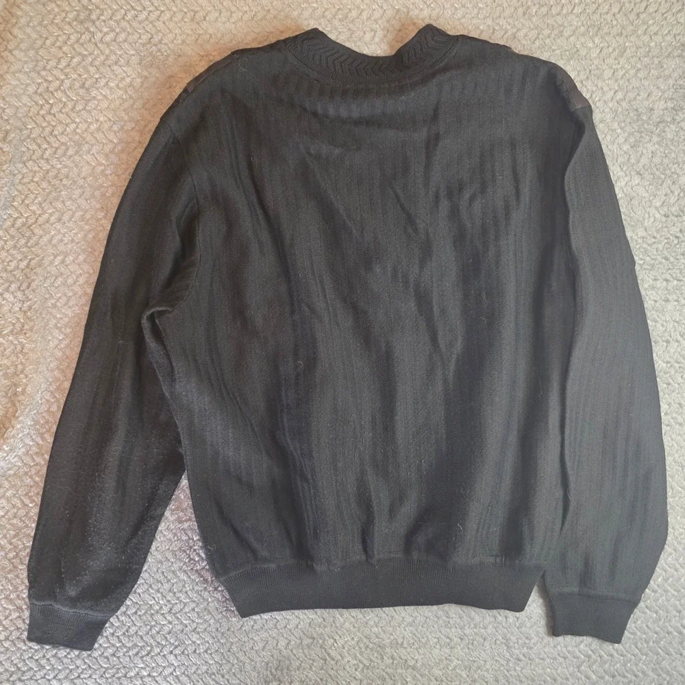 Vintage TORRAS Spain Black Wool Leather Knit Crewneck Sweater Mens 44 Large